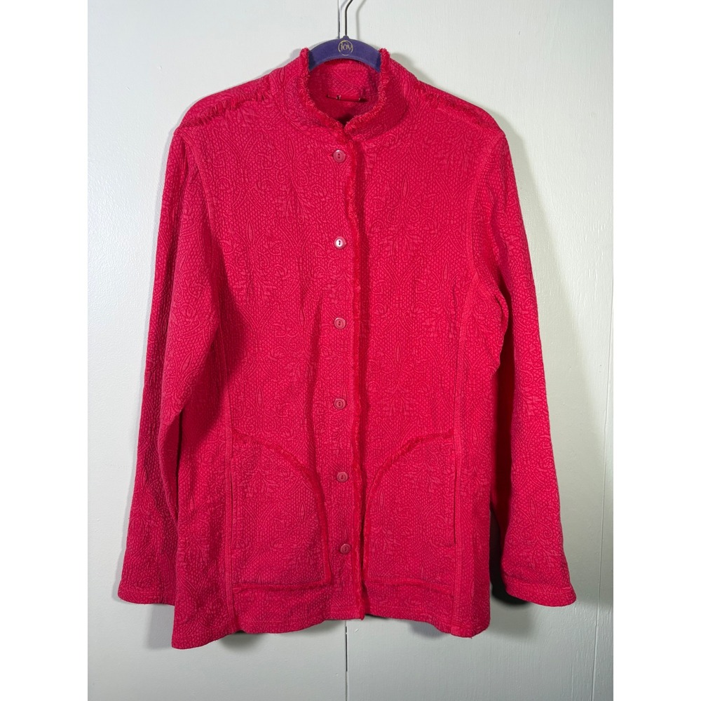 Tianello Babette Red Quilted Tencel USA Jacket S Jacquard Lagenlook Artsy Boho